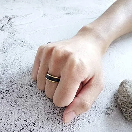 Vista 4 de Juego de anillos a juego personalizados para parejas para él y ella, anillos de promesa para parejas, anillos de boda de acero inoxidable negro
