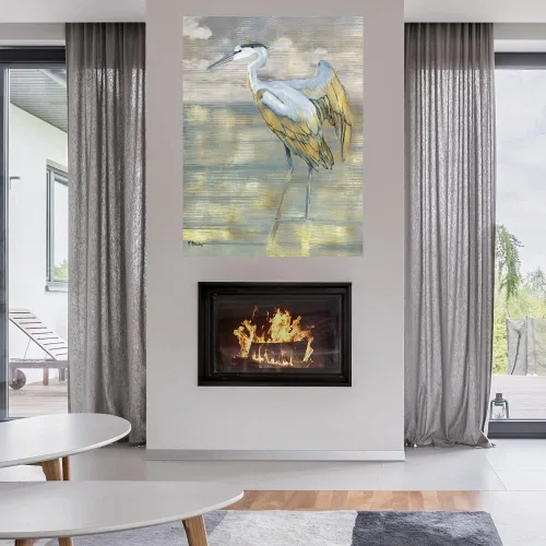 Vista 5 de Fine Art Canvas Lienzo decorativo de pared de garza azul dorado por el artista Paul Brent para sala de estar, dormitorio, baño, cocina, oficina