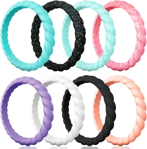 Vista 30 de Egnaro Women's Braided Silicone Wedding Ring, Stylish Stackable Rubber Band