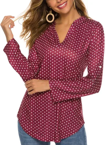 Vista 4 de Halife Blusa tipo túnica con cuello en V y manga 34 enrollable, estampado floral, para mujer