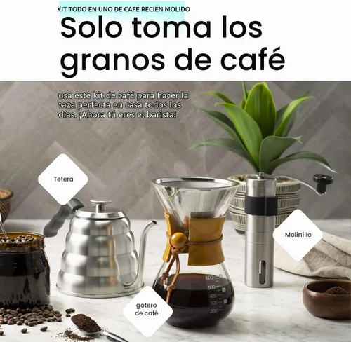 Vista 2 de Juego de cafetera vertida, el kit incluye hervidor de cuello de cisne de 40 onzas con termómetro, molinillo de café y cafetera de goteo de café