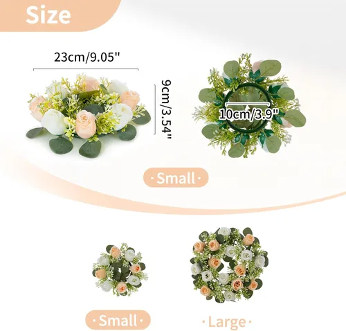 Vista 4 de NUPTIO Pequeños anillos de flores para centros de mesa: corona de velas blancas y champán de 9.05 pulgadas para decoración de mesa de Navidad