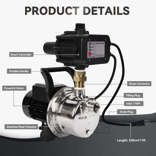 Vista 2 de BACOENG Bomba elevadora de presión de agua de acero inoxidable con controlador inteligente Auto ON/OFF para presurización de suministro de agua sin