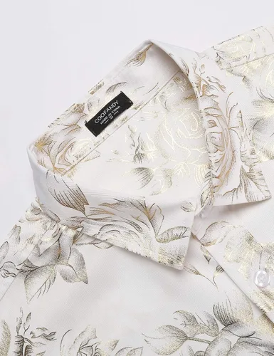 Vista 6 de COOFANDY Camisas de vestir de lujo para hombre con estampado de flores, camisa brillante con botones