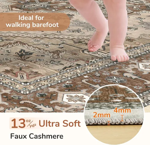 Vista 225 de OPPODREAM Alfombras suaves, pequeñas y lavables con parte trasera antideslizante, alfombra de cachemira sintética de pelo bajo, 2 x 3 pies, azul