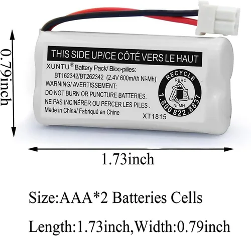 Vista 3 de XUNTU BT162342/BT262342 2.4V 600mAh Ni-MH batería inalámbrica para teléfono BT166342/BT266342 BT183342/BT283342 compatible con EL52351 TL90070