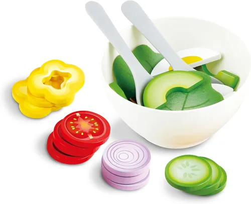 Vista 10 de Hape Juego de ensalada de madera saludable 39 piezas de juego de ensalada de simulación con utensilios e ingredientes para niños pequeños a partir