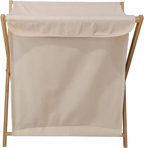 Vista 8 de Cesta de lavandería de madera de bambú con tapa plegable para ropa sucia, almacenamiento plegable para el hogar