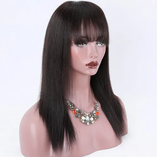 Vista 9 de KUN Light Yaki - Peluca de cabello humano lacio con flequillo para mujeres negras, pelucas de encaje 360 con flequillo, cabello humano prearrancado