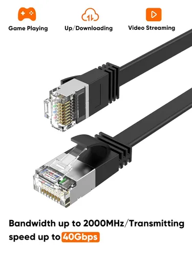 Vista 2 de CableCreation Cable Ethernet plano Cat8 de 3.3 pies, 40 Gbps 2000 Mhz de alta velocidad, cable de red LAN de Internet delgado Gigabit RJ45, cable