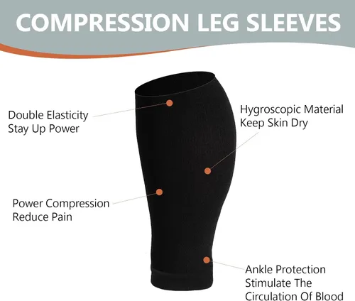 Vista 4 de Mangas de compresión para piernas de talla grande para mujeres y hombres, 15-20mmHg pantorrilla ancha hasta la rodilla mangas de pierna alta
