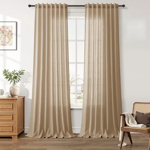 Vista 55 de Aersas Aqua Green Linen Curtains 84 Inches Long 2 Panels Set Back Tab Rod Pocket Living Room Curtain Farmhouse Rustic Light Filtering Hook Drapes