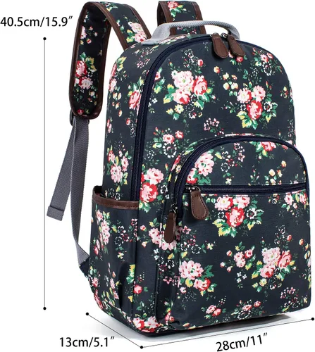 Vista 63 de Leaper Mochila para laptop para mujer: linda mochila floral para escuela, universidad, viajes, trabajo, mochila ligera para niños, Negro margarita