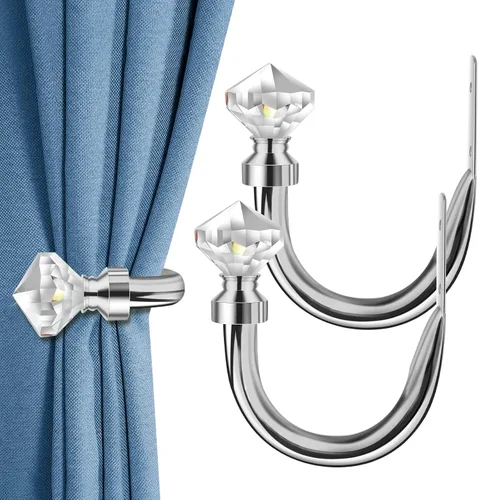 Vista 12 de HIKMLK Sujetadores de cortina de metal hechos a mano 2 piezas, Ganchos sujetadores de cortina decorativos cromados para pared, Soportes laterales