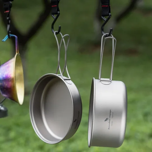 Vista 5 de Al aire libre 25.4 fl oz - 98.1 fl oz Titanio Pot con tapa Plegable Fianza Mango Camping Senderismo Picnic Ultraligero Botella de Agua Taza Taza