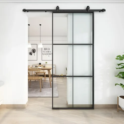 Vista 3 de JUBEST Kit de hardware de puerta de granero montado en la parte superior negra resistente de 6 pies para puerta de vidrio con marco de aluminio