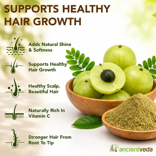 Vista 4 de Ancientveda Tratamiento orgánico natural para el crecimiento del cabello Antioxidantes Polvo limpiador Reduce las arrugas Amla, sin OMG