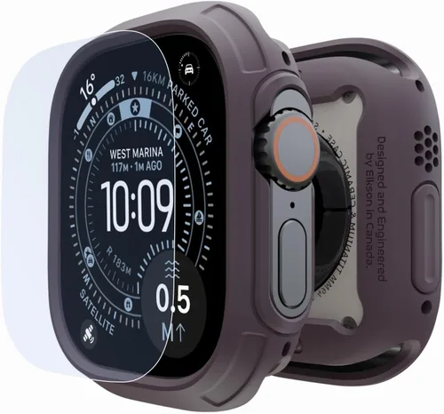 Vista 15 de elkson para Apple Watch Ultra de 49mm Series 3/2/1 Estuche con Parachoques y Protector de Pantalla de Vidrio Templado, Serie Quattro Max Resistente