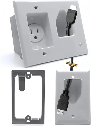 Vista 3 de DataComm Electronics 50-3331-WH-KIT, juego organizador de cable de TV, panel plano (pequeño) Kit organizador con solución de poder Blanco
