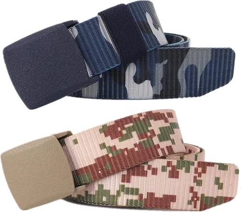 Vista 13 de Cinturón para hombre, cinturón táctico militar de nailon con hebilla sin metal, paquete de 2