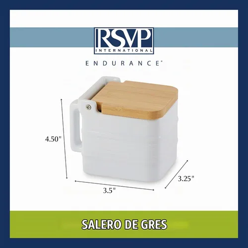 Vista 10 de RSVP International Colección de cocina de gres blanco, caja de sal, 4.5x3.25x3.5