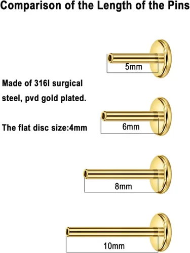 Vista 5 de FANSING 316L Surgical Steel Threadless Push Pin Labret Studs