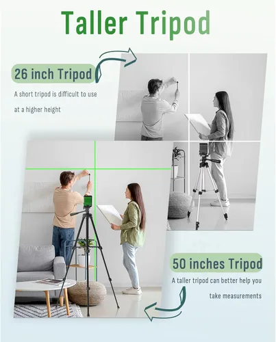 Vista 5 de Nivel láser con trípode de 50 pulgadas, nivel láser de línea cruzada autonivelante de 360°, herramienta niveladora de línea horizontal y vertical