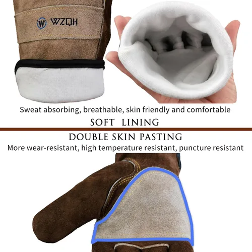 Vista 2 de Guantes de trabajo de cuero WZQH para hombres o mujeres. Guante XS para jardinería, soldadura Tig/Mig, construcción, motosierra, granja, rancho