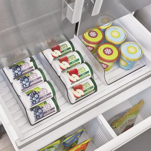 Vista 6 de iDesign Dispensador de latas de soda y organizador de botellas de agua para refrigerador, juego de 3, transparente, fabricado en Estados Unidos