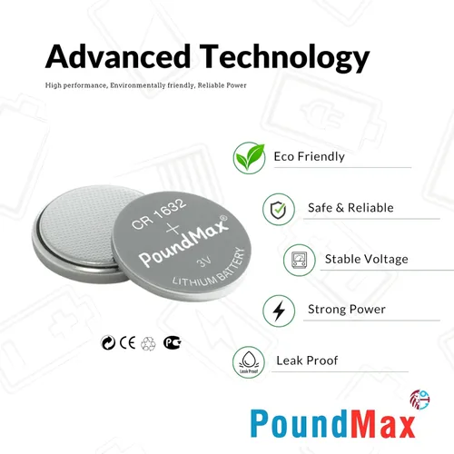 Vista 3 de PoundMax CR 1632 Baterías 3v Batería de botón de litio Paquete combinado - 5