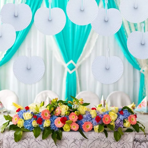 Vista 7 de Pangda Paquete de 24 abanicos plegables redondos surtidos de papel con mango de plástico para relleno de bolsas de fiesta de boda (negro, blanco)