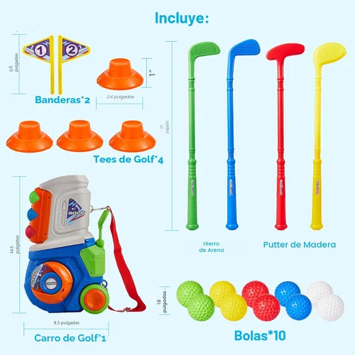 Vista 6 de PJG Juego de golf para niños pequeños, palos de golf de plástico para niños de 1, 2, 3, 4, 5 años con 4 palos de golf y 10 pelotas, juguetes de golf