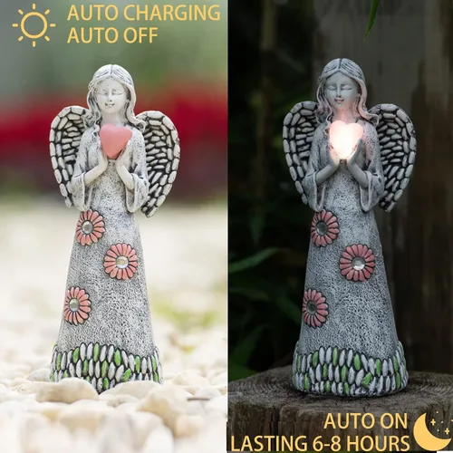 Vista 4 de Estatua de ángel solar Rezpuao - Escultura de jardín con decoración de resina para patio, césped, porche - Regalo de inauguración de casa, 10.03