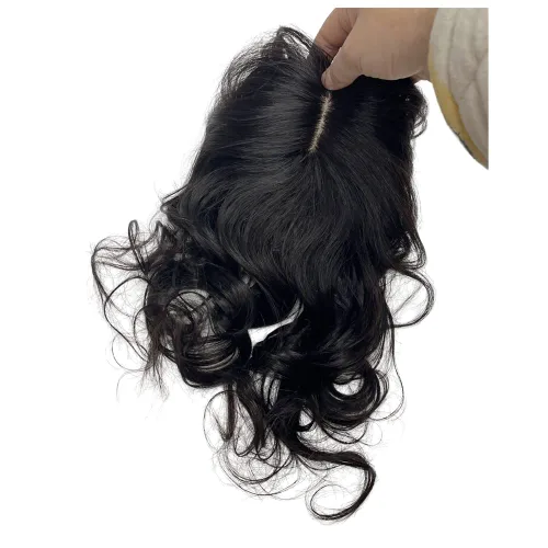 Vista 8 de Anemone Extensiones de cabello humano ondulado con flequillo, 14 pulgadas, extensiones de cabello humano Remy brasileño natural con clip (1B)