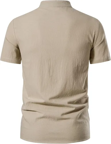 Vista 3 de LucMatton Camisas de manga corta de algodón para hombre estilo retro tradicional con cordones para medieval vikingo hippie a juego