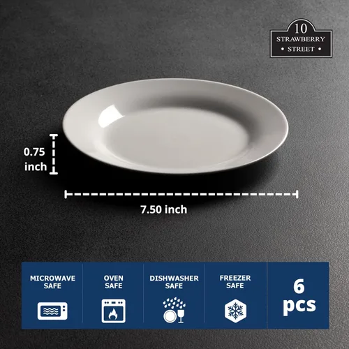 Vista 6 de 10 Strawberry Street Simply White - Plato redondo para ensalada de 7.5 pulgadas, juego de 6