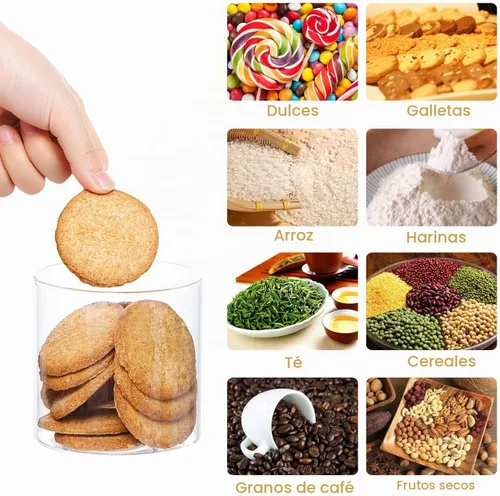 Vista 6 de Dabacc Paquete de 4 tarros de vidrio con tapas herméticas de bambú, recipientes de cocina de vidrio transparente para almacenamiento de alimentos