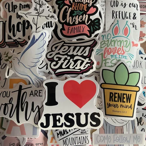 Vista 4 de Calcomanías cristianas, paquete de 100 unidades, calcomanías inspiradoras de fe con versículos de la Biblia, vinilo impermeable para botellas