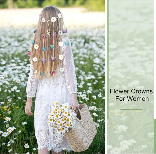 Vista 6 de AWAYTR Diadema de girasol para mujer, hippie, bohomia, cuerda de plumas, coronas para niñas