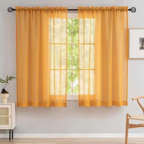 Vista 63 de MYSTIC-HOME Juego de cortinas de niveles transparentes blancas para cocina de 24 pulgadas de largo, tratamiento de cortinas para ventanas pequeñas