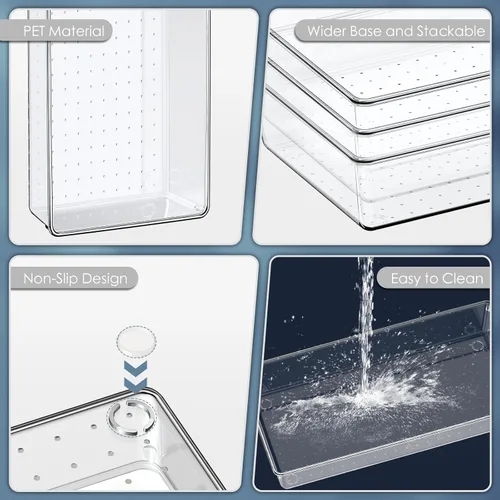 Vista 4 de Juego de 12 organizadores grandes de plástico transparente para cajones, organizador de baño acrílico, bandejas divisoras, organizadores de cocina