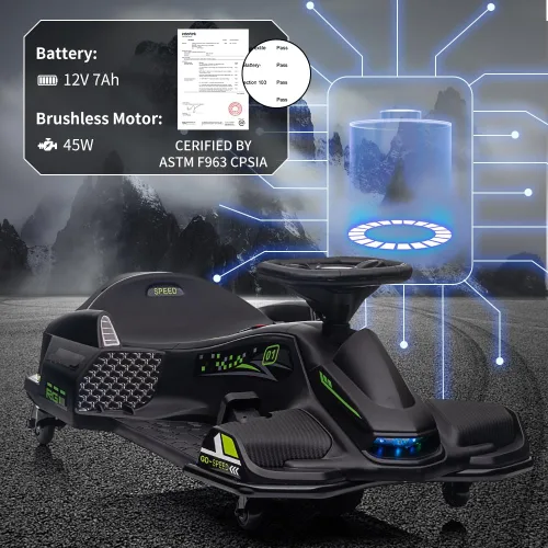Vista 3 de Coche de deriva para niños de 12 V, motor eléctrico 7ah de 45 W, velocidad Negro