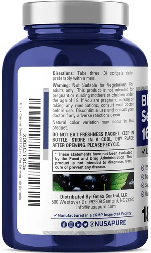 Vista 3 de Aceite de semilla de grosella negra, sin OMG, sin soja, 1605 mg, 180