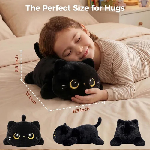 Vista 2 de Mewaii Linda Almohada de Felpa de Gato Negro, Peluches Kawaii de Animales de Peluche de Gato Negro, Peluches Suaves, Almohada de Felpa para Abrazar