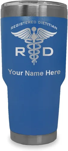 Vista 16 de LaserGram Vaso aislado al vacío de 20 onzas, dietista registrado RD, grabado personalizado incluido (negro)