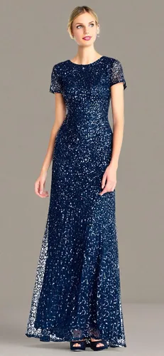 Vista 6 de Adrianna Papell Vestido de noche de mangas cortas con lentejuelas para mujer