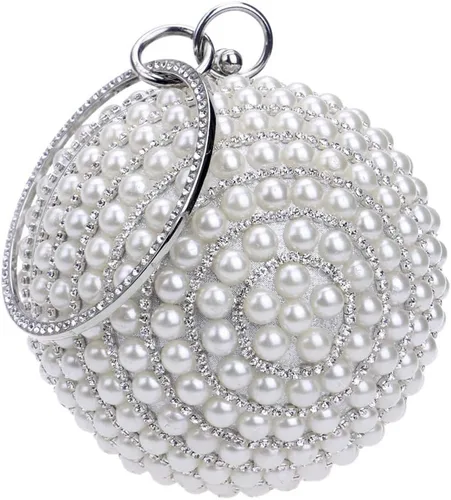 Vista 10 de Bolso de noche para mujer, bola redonda, bolso de boda, bolso de perlas artificiales Negro