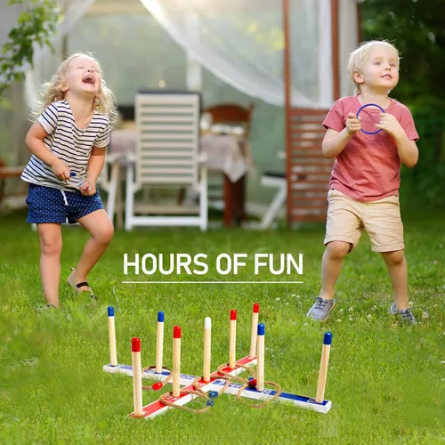Vista 8 de Juegos de juguetes para interiores y exteriores, juego de lanzamiento de anillos de madera grandes mejorados para niños, juegos de césped al aire