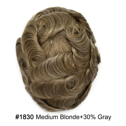 Vista 436 de Toupee para hombre 100% cabello humano real tupé para hombres 0.004 in piel de poliuretano para hombre, sistema de reemplazo de piezas de pelo