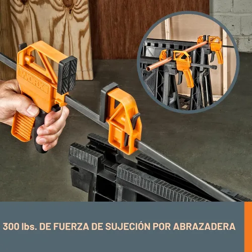Vista 3 de Worx WX065.3 Caballetes de sujeción con abrazaderas de barra y regla triangular de metal de 7 pulgadas